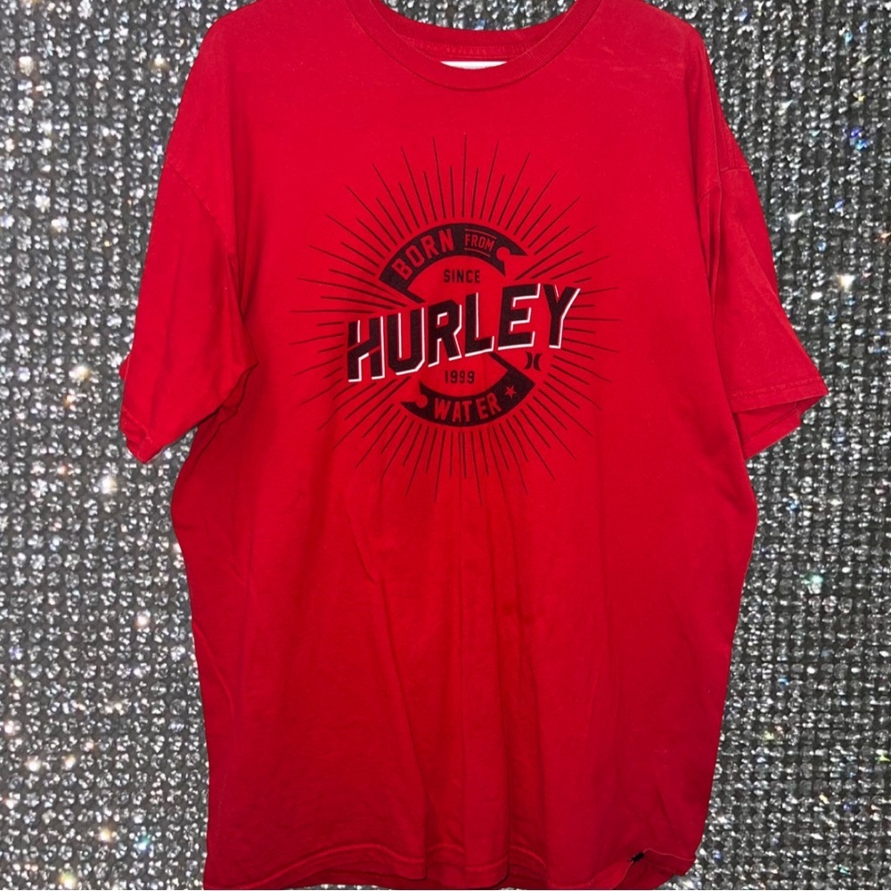 Hurley red black graphic tshirt top logo emblem skater surfer summer lightweight
